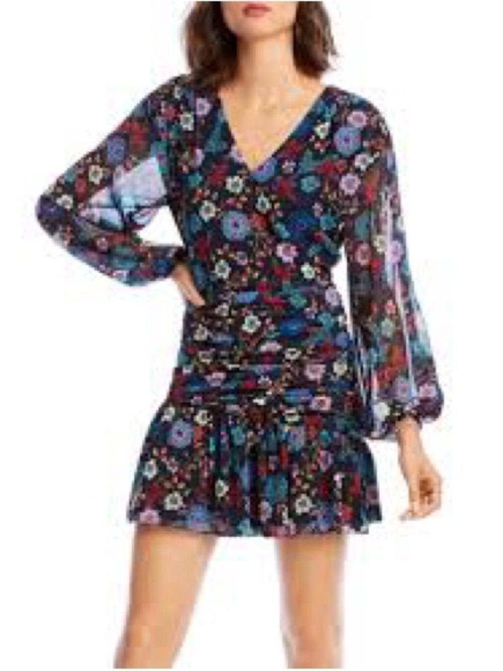 NWT LINI Maggie Navy Floral Ruched Mini Dress Size 2